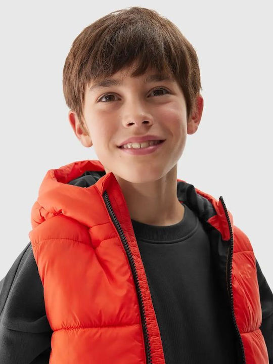 Waterproof Kids' Quilted Jacket Sleeveless with Hood Orange