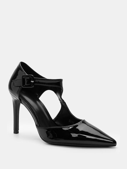 Luigi Pointed Toe Black High Heels with Strap