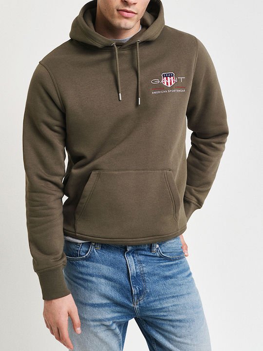 Gant Archive Shield Men's Sweatshirt with Hood and Pockets Khaki