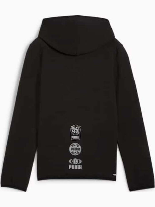 Athletic Kids Sweatshirt Cardigan Cotton with Hood Black Active