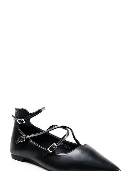 Ligglo Pointy Ballerinas with Strap Black