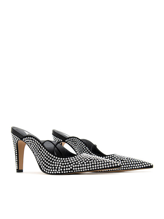 Leder Pumps mit Riemchen & hoher Absatz Silber