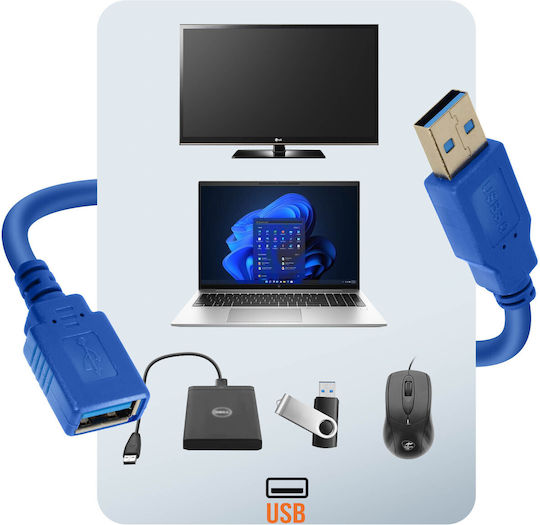 LinQ 1.5m USB 3.0 Cable A-Male to A-Female Blue (M3015B)
