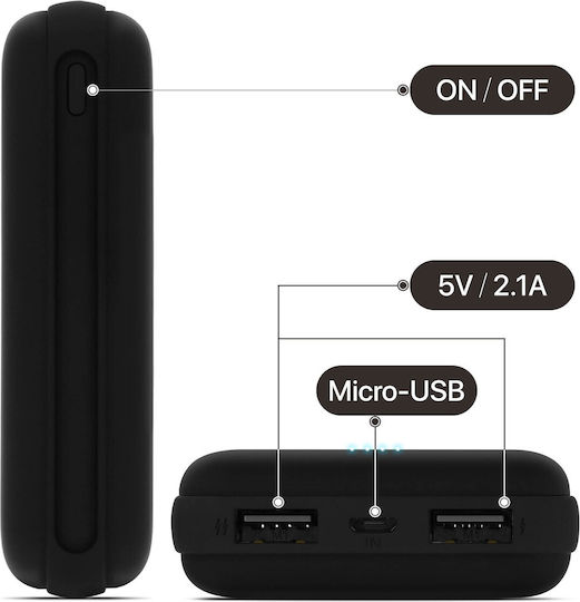 Akashi ALTPB10COMPBL Power Bank 10000mAh 18W с 2 USB-A порта и USB-C порт Черен