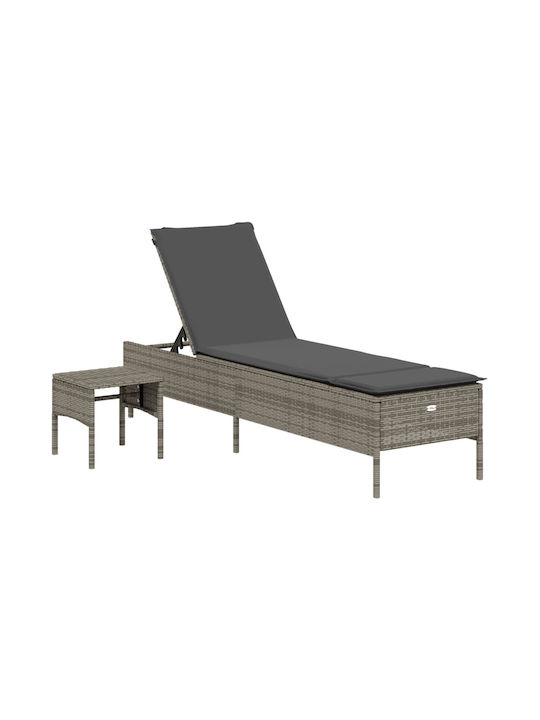 Ξαπλώστρα Rattan με Μαξιλάρι Γκρι 3τμχ 198x55x39εκ.