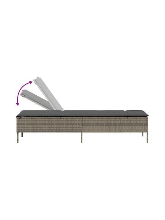 Ξαπλώστρα Rattan με Μαξιλάρι Γκρι 3τμχ 198x55x39εκ.