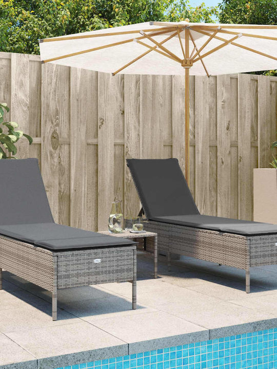 Ξαπλώστρα Rattan με Μαξιλάρι Γκρι 3τμχ 198x55x39εκ.