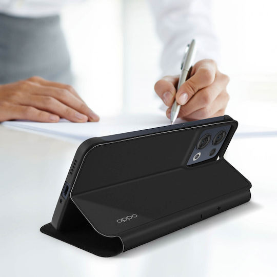 Husă tip folio Oppo Reno 8 cu suport pentru carduri și stand video Original Negru