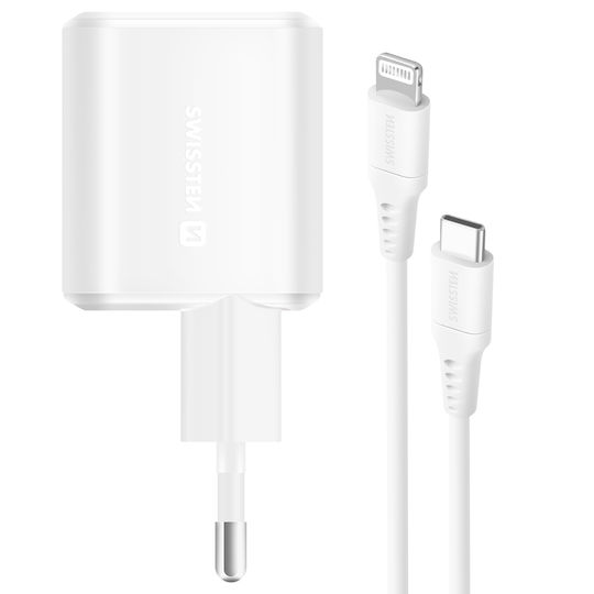 Swissten Φορτιστής GaN με Θύρα USB-C και Καλώδιο USB-C - Lightning 21W Power Delivery Λευκός (22070140)