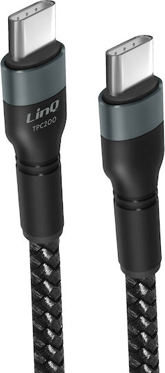 LinQ Braided USB 2.0 Cable USB-C male - USB-C 60W PD Μαύρο 2m TPC200