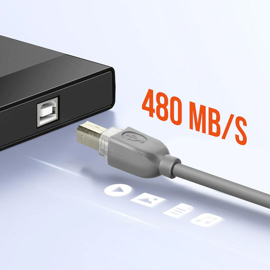 LinQ USB 2.0 Cable USB-A male - USB-B male Γκρι 3m U3MB