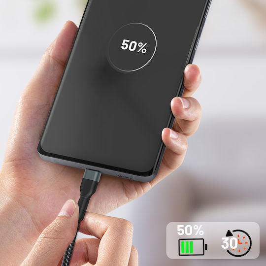LinQ Braided USB 2.0 Cable USB-C male - USB-C 60W PD Μαύρο 1.8m TPC120