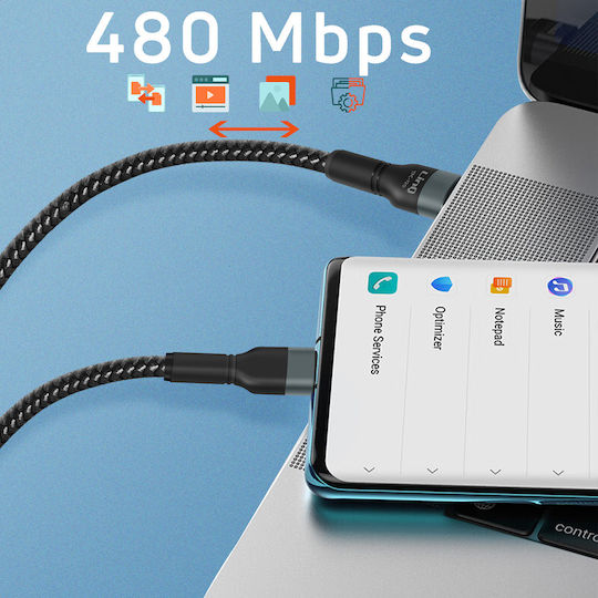 LinQ Braided USB 2.0 Cable USB-C male - USB-C 60W PD Μαύρο 1.8m TPC120