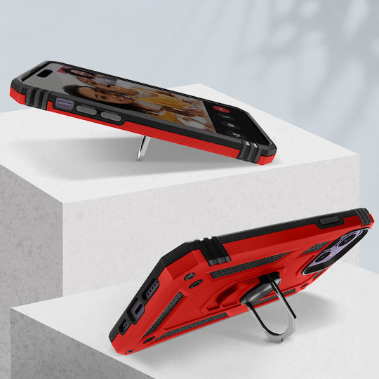 Iphone 14 Pro Case Hybrid Shockproof Video Stand Ring Red