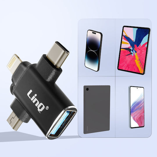 LinQ Конвертор Lightning / USB-C / micro USB мъжки към USB-A женски 1 брой OTGU930