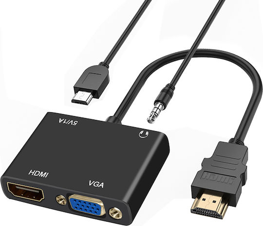 Avizar Male Hdmi To Female Vga Hdmi Adapters 3.5mm Audio Jack Black