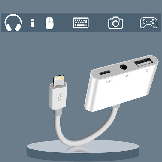 Lightning Charge Adapter Iphone Ipad Lightning To Usb 3.5mm Jack White