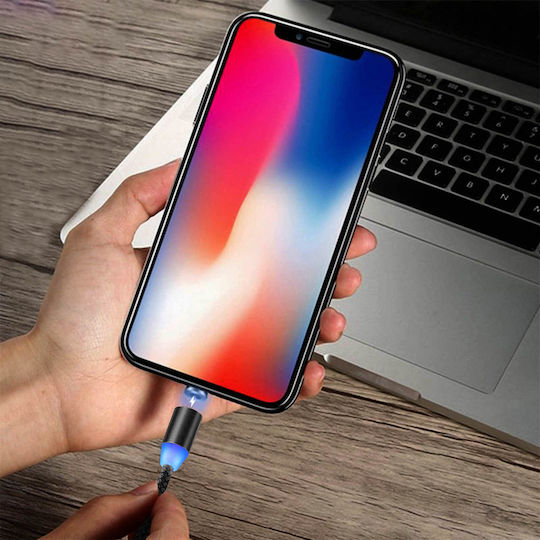 Avizar LED USB to Lightning / Type-C / micro USB Cable 2.4A Μαύρο 1.2m (DATA-31-MAG-BK)