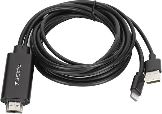 Yesido HDMI Cable Male - Lightning Male / USB-A Female 1.8m Black