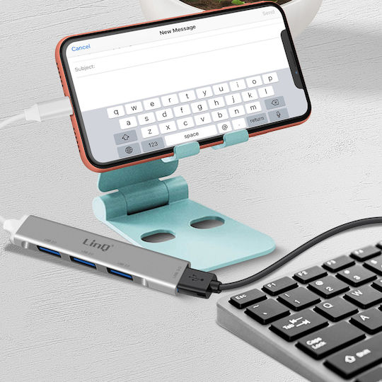 LinQ Hub 4 Θυρών USB 3.0 με σύνδεση USB-C Ασημί
