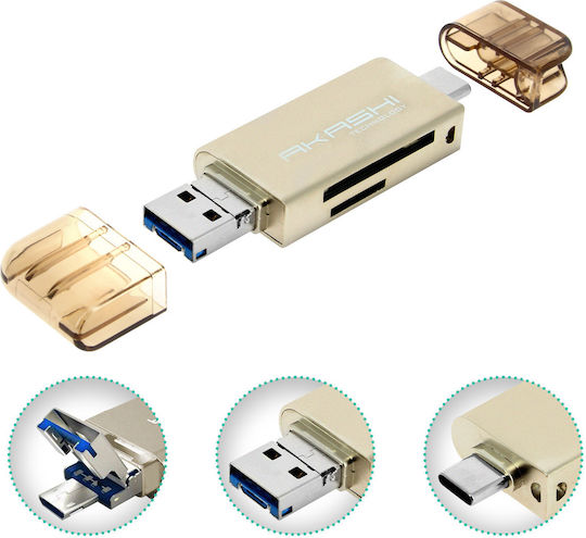 Akashi Четец на Карти USB 3.0 Type-C за /S/D/ / / / / / Сив