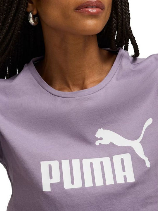 Puma Ess Logo Damen Sportlich T-Shirt Lila