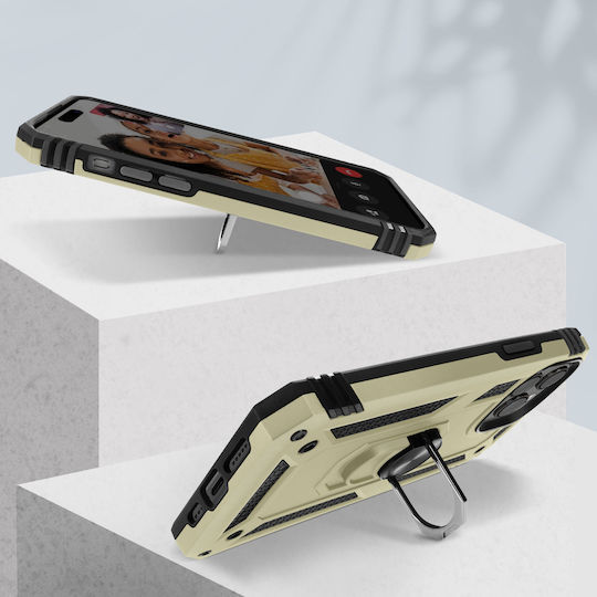 Case Iphone 15 Pro Max Hybrid Shockproof Magnetic Ring Stand Gold