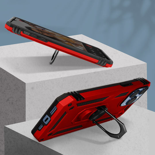 Case Iphone 13 Pro Max Anti-shock Bi-material Ring Video Holder Red