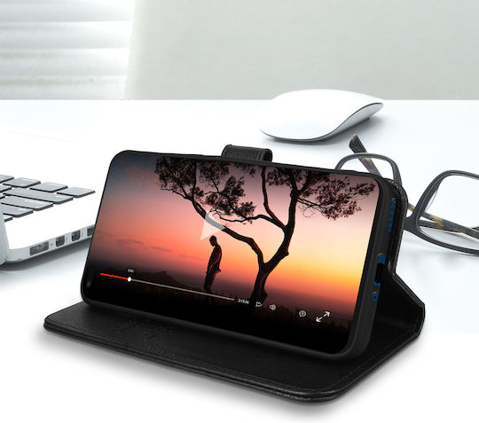 Husă tip portofel Honor 50 Lite cu funcție de suport video, neagră