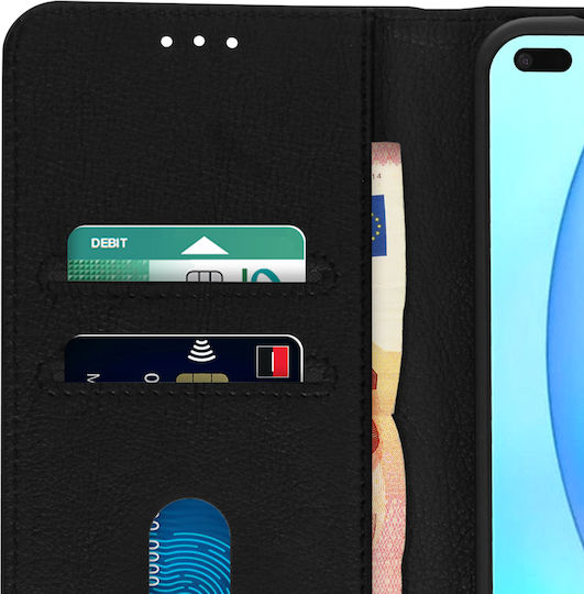 Husă tip portofel Honor 50 Lite cu funcție de suport video, neagră