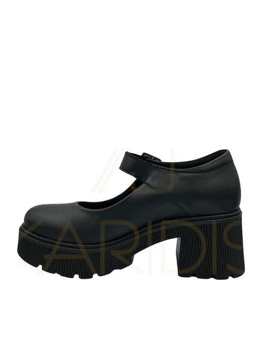 Leder Pumps mit Chunky mittelhohem Absatz Schwarz