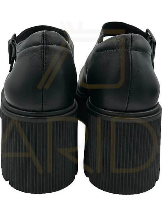 Leder Pumps mit Chunky mittelhohem Absatz Schwarz