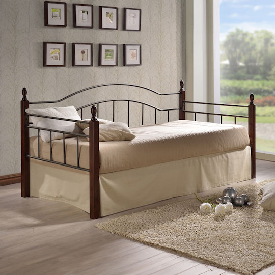 Nika Καναπές Κρεβάτι Μονό για Στρώμα 90x190cm Καρυδί-Μαύρο Nika Καναπές Κρεβάτι Μονό για Στρώμα 90x190cm Καρυδί-Μαύρο