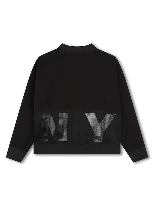 DKNY Cardigan pentru copii din material frotirat cu glugă Negru