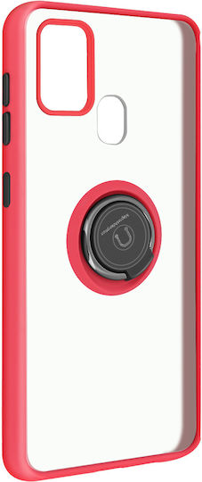 Samsung Galaxy A21s Bi-material Metal Ring Function Stand Red Mobile Phone Case