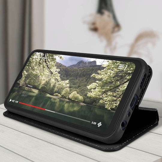 Wallet Case for Vivo Y22S / Y35 Magnetic Flip Card Holder Video Stand Black