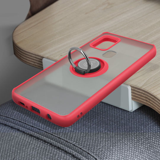 Samsung Galaxy A21s Bi-material Metal Ring Function Stand Red Mobile Phone Case