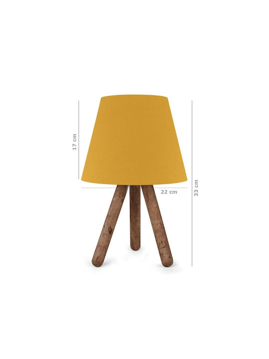 Megapap Fabric Table Lamp for Socket E27 with Yellow Shade and Brown Base