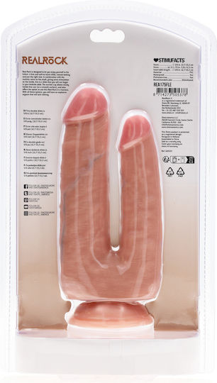 Shots Dildo dublu cu Testicule și Ventuză Flesh 15cm