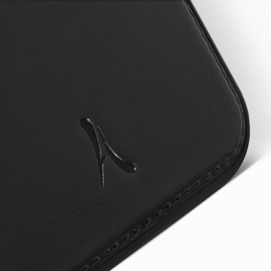 Калъф за iPhone 13 Pro Max от твърда естествена кожа с шевове Akashi черен