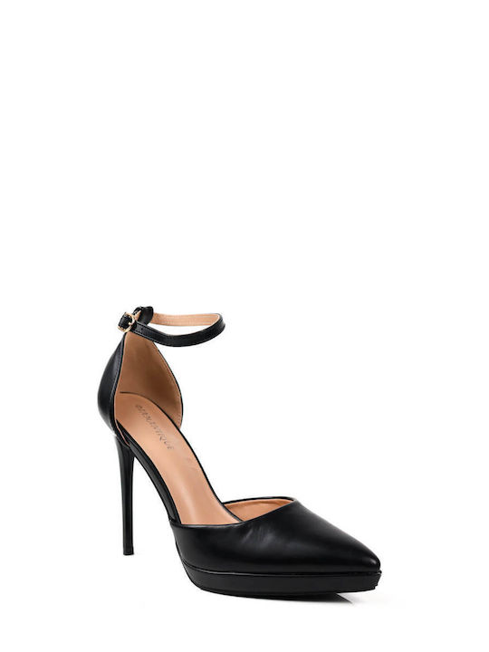 Ligglo Pointed Toe Black Heels with Strap