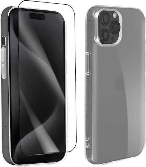 Калъф Iphone 15 Pro Max Мек Прозрачен Закалено Стъкло 9h Черен Bigben