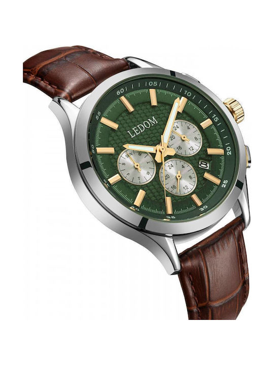 Le Dom Men's Watch 44mm Battery with Brown Leather Strap