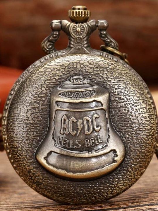 Ρολόι Τσέπης Ac Dc Χρυσή Απόχρωση Αλυσίδα Ac Dc Pocket Watch In Gold Tone Chain Molfs
