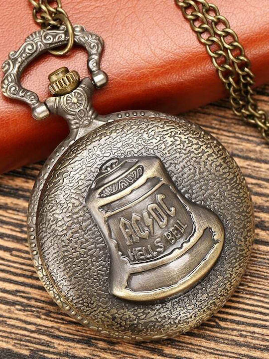 Ρολόι Τσέπης Ac Dc Χρυσή Απόχρωση Αλυσίδα Ac Dc Pocket Watch In Gold Tone Chain Molfs