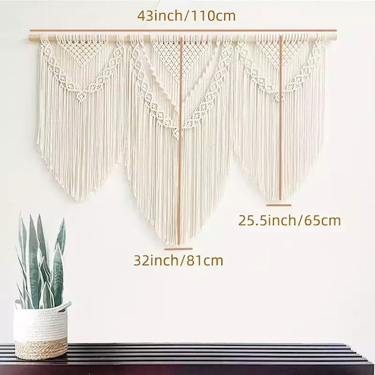 Macrame Hängendes Wanddekoration Beige aus Stoff 110x81cm