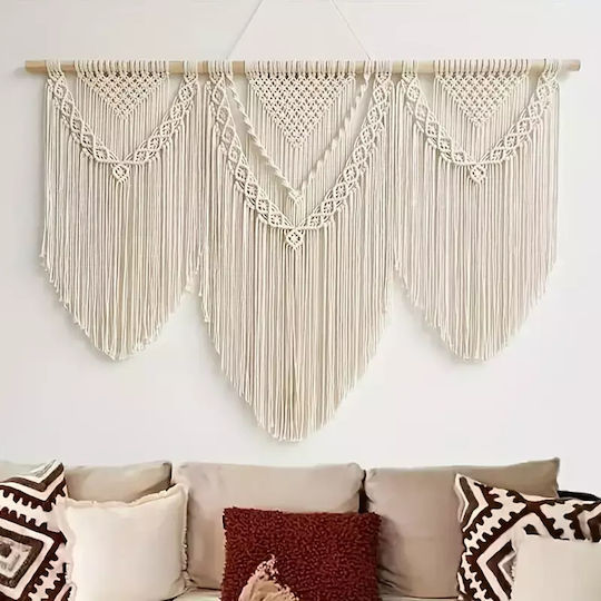 Macrame Hängendes Wanddekoration Beige aus Stoff 110x81cm