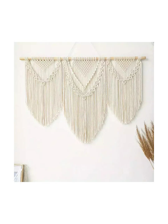 Macrame Hanging Wall Decor Ecru Fabric 110x81cm