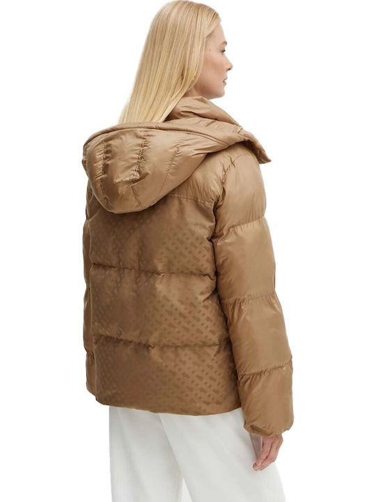 Κοντό Γυναικείο Puffer Μπουφάν για Χειμώνα Beige