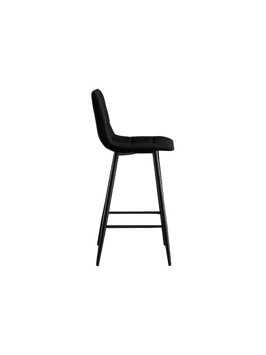 Stool Bar with Backrest Upholstered with Fabric Nora Black 4pcs 41x46x63cm